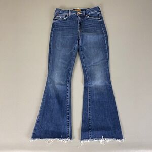 MOTHER The Weekender Fray Jeans Size 25 Flare Leg Denim Teaming Up Dark Blue